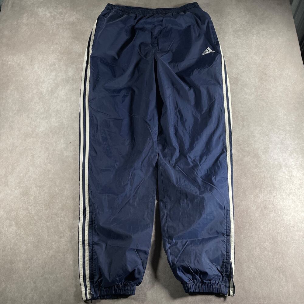 Vintage 90s Adidas 3-Stripe Nylon Track Pants Blue White Size Large Waist 32